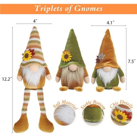 Fall Gnome Decor Set 3PCS Tiered Tray Autumn Leaves Plush Thanksgiving Decoratio - Picture 2 of 7